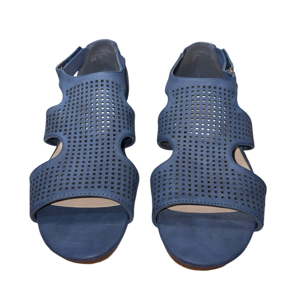 Salon Studio Navy Blue Perforated Upper Open Toe Wedge Sandals Women’s Size 8W - Picture 4 of 11